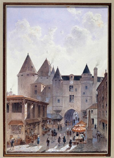 Pohled na Grand Chatelet z Rue Saint Denis v Paříži Akvarel od Theodora Josepha od Theodor Josef Hubert Hoffbauer