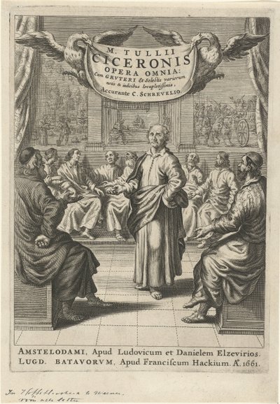 Cicero a diskutující postavy Titulní strana pro: Cicero, opera omnia, 1661 od Theodor Matham