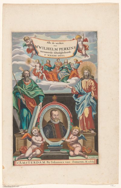 Portrét Williama Perkinse Titulní strana pro: William Perkins, Všechna díla. Druhá část, 1662 od Theodor Matham