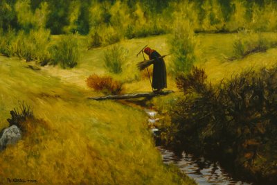 Stará žena (manželka) u potoka od Theodor Kittelsen