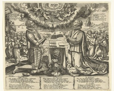 Vilém Oranžský a Charlotte Bourbonská klečící v krajině od Theodor de Bry (attributed to)