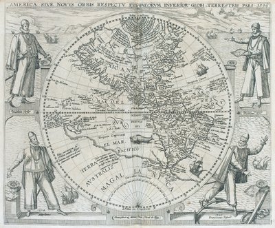 Mapa Ameriky, 1590-1601 od Theodor de Bry