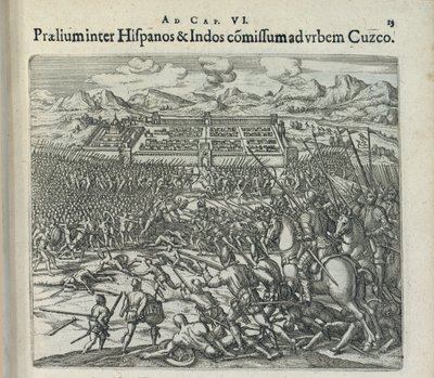 Bitva mezi Španěly a Indiány u bran Cuzca, 1596. od Theodor de Bry