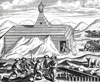 Karhun leikkaaminen pohjoisnavalla, n. 1600 (kaiverrus) od Theodor de Bry