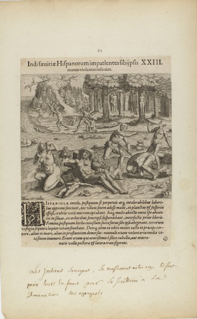 Indisaeuitiae Hispanorum Impatientes Sibi Psis/Manus Violentas Inserunt. XXIII. (z knihy Americae, část čtvrtá) od Theodor de Bry