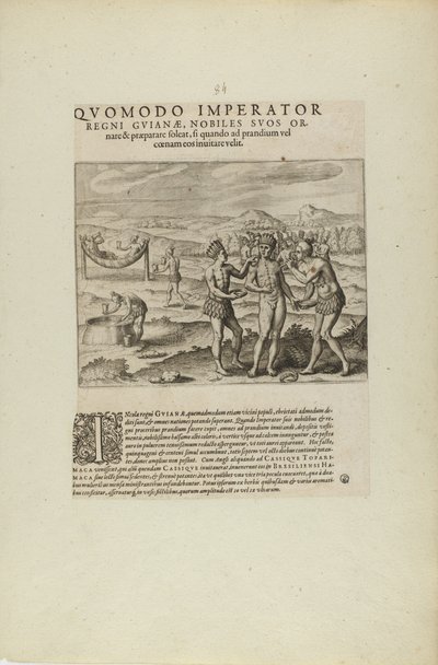 Quomodo Imperator/Regni Guianae, Nobiles Suos Or-/Nare.... (z knihy Americae, část sedmá a osmá) od Theodor de Bry