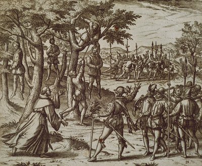 Trest k oběšení některých mužů Kryštofa Kolumba v Novém světě, Theodore de Bry od Theodor de Bry