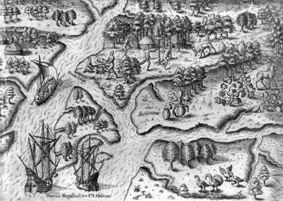 Francouzská výprava přistává v Port Royal na Floridě od Theodor de Bry