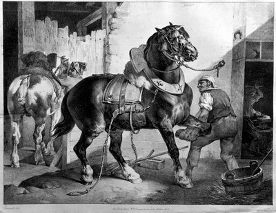 Montáž tažného koně (litografie) od Theodore (after) Gericault