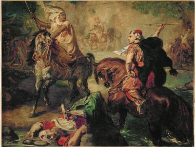 Arabští kmenoví bojovníci v souboji pod hradbami města (olej na plátně) od Theodore Chasseriau