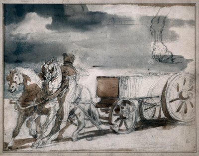 Vozík s municí vystřelený dvěma koňmi od Theodore Gericault