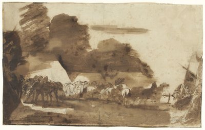 Bivak s koňmi a vojáky od Theodore Gericault