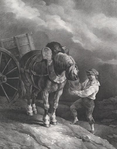 Chlapec krmící vozíkového koně z nosního vaku, 1822. od Theodore Gericault