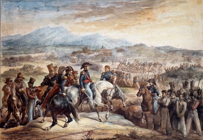 Chilská válka za nezávislost: “” Pohled na bitvu u Maipu (Maipo u Santiaga de Chile 5/04/1818”” Akvarel od Theodora Gericaulta (1791-1824) Paříž 19. století, Škola výtvarných umění od Theodore Gericault