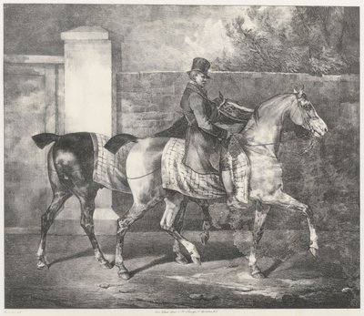 Dva koně, které venčí žokej (A Groom Exercising Two Horses) od Theodore Gericault