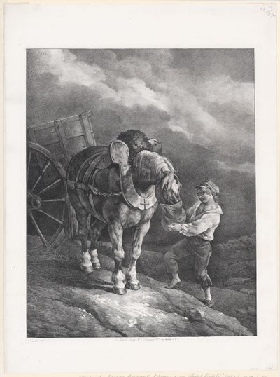 Chlapec krmící ovesem odspřaženého koně (A Boy Giving Oats to a Hitched Horse) od Theodore Gericault