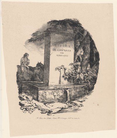 „Napajedlo“, titulní strana knihy „Velcí koně – studie koní“ (The Watering Trough, Title Page for Studies of Horses or The Large Horses) od Theodore Gericault