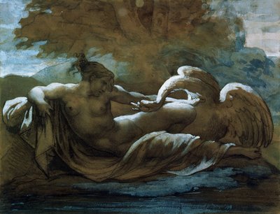 Leda a labuť (černá křída a akvarel) od Theodore Gericault
