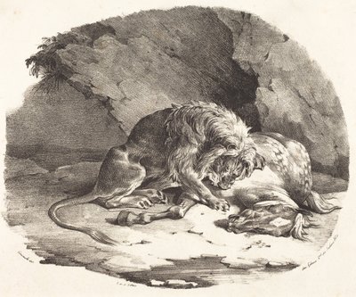 Lev požírající koně od Theodore Gericault