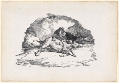 Lev požírající koně (A Lion Devouring a Horse) od Theodore Gericault
