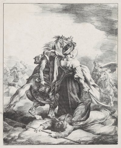 Mameluk z císařské gardy bránící zraněného trubače před kozákem (Egyptský mameluk bránící zraněného francouzského trubače u Waterloo) od Theodore Gericault