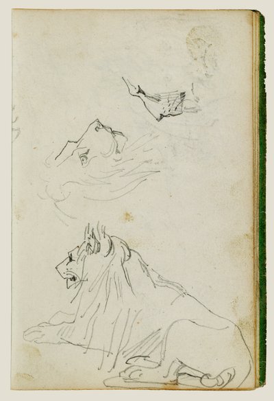Sedící lev, dvě studie lví hlavy od Theodore Gericault