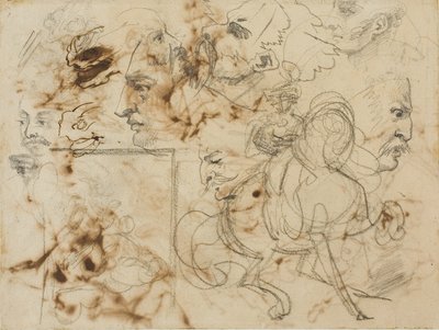 Náčrty mužských tváří, koňských tlam a jízdních vojáků od Theodore Gericault