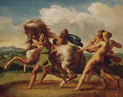 Otroci zastavující koně, studie pro „Závod barbarských koní“, 1817 od Theodore Gericault