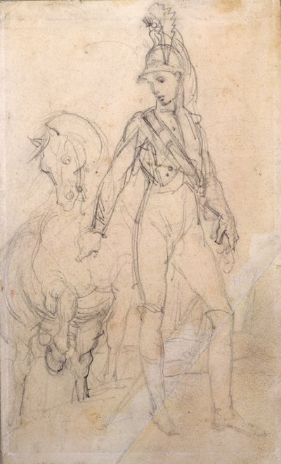Studie dragouna a jeho koně od Theodore Gericault