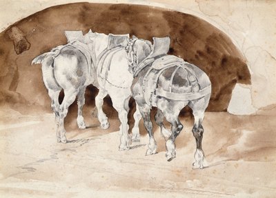 Tři těžcí koně v postroji (tužka a sépie mytí) od Theodore Gericault
