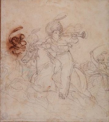 Trumpetisté znějící náboj (tužka, pero a hnědý inkoust) od Theodore Gericault