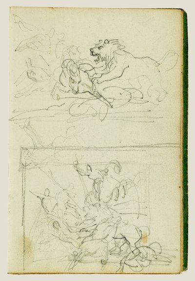 Dvě kompoziční studie lovu lva od Theodore Gericault
