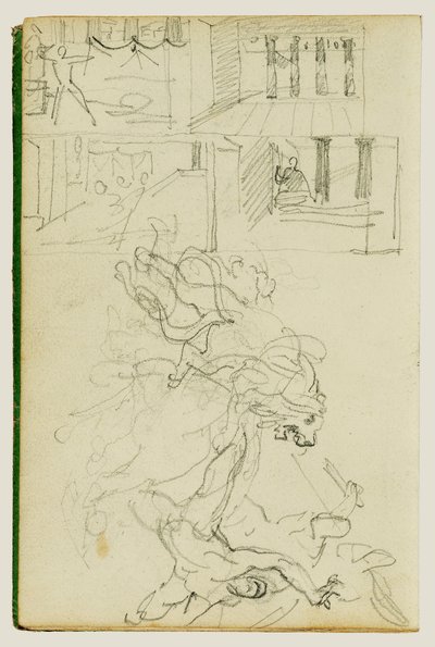 Dvě kompoziční studie lovu lva od Theodore Gericault