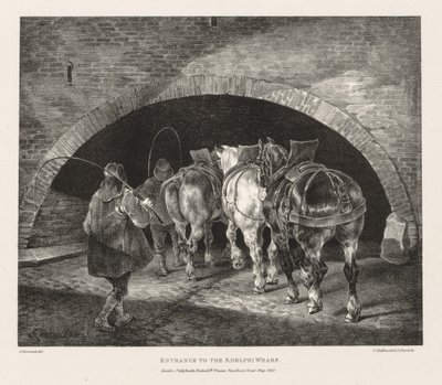 Různé předměty čerpané ze života a na kameni: Vstup do Adelphi Wharf, 1821. od Theodore Gericault