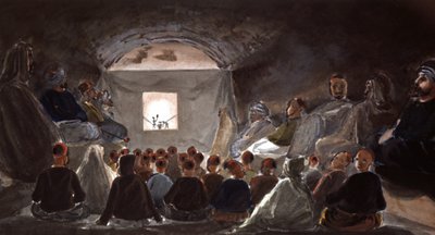 Loutkové představení v alžírské škole, asi 1830 (akvarel) od Theodore Leblanc