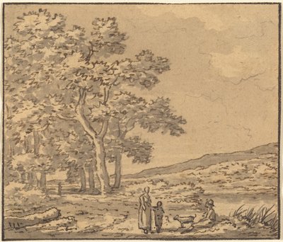 Krajina se třemi postavami a psem od Theodore Rousseau