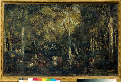 Dřevěný interiér s názvem Stará kolej Bas-Breau (les Fontainebleau) Obraz Theodora Rousseaua (1812-1887) 1836 Sun. 0,65x1,03 m Paříž, muzeum Orsay od Pierre Etienne Theodore Rousseau