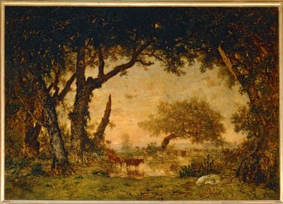 Výstup z lesa u Fontainebleau, západ slunce... od Theodore Rousseau
