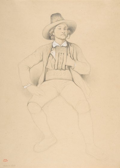Muž v tyrolském kostýmu, sedící, kouří dýmku, 1842. od Theodore Valerio