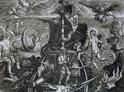 Alegorie plaveb Ferdinanda Magellana (1480-1521), rytina Theodora de Bry (1528-1598) od Theodore de Bry