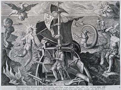 Alegorie na cestách Ferdinanda Magellana (1480-1521), Theodor de Bry (1528-1598) od Theodore de Bry