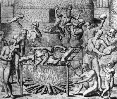 Anthropophage Meals: Cannibales in Brazil – v „The Wonderful Tale of America“ ​​od Théodora de Bry od Theodore de Bry