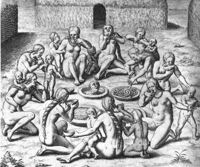 Anthropophage Meals: Cannibals of South America – in “” Admirante Narratio Americae””, od Théodora de Bry od Theodore de Bry