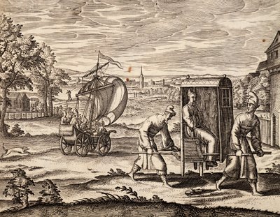 Čínský sedan, Východní Indie, rytina z díla Theodora de Bry (1528-1598), Čína od Theodore de Bry