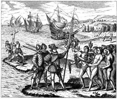 Kryštof Kolumbus, janovský cestovatel, objevující Ameriku, 12. května 1492 1590 od Theodore de Bry