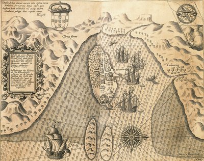 Pobřeží Mosambiku z, Východní Indie od Johannese Hugonise Linschooten a Theodore de Bry, rytina od Theodore de Bry
