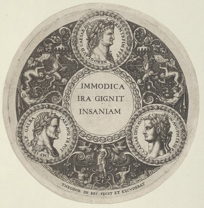 Design pro misku s portréty římských císařů Nera, Galby a Caliguly, ca. ..., ca. 1588. od Theodore de Bry