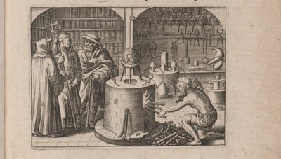 Ilustrace pro Tripus Avrevs, tedy tři pojednání vybraných chemiků.., 1618 od Theodore de Bry