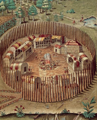 Indiánská opevněná vesnice ve Virginii od Theodore de Bry