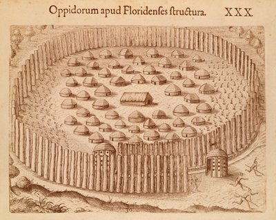 Native Village na Floridě, ilustrace z The Discourse of Florida od Theodora de Bry od Theodore de Bry